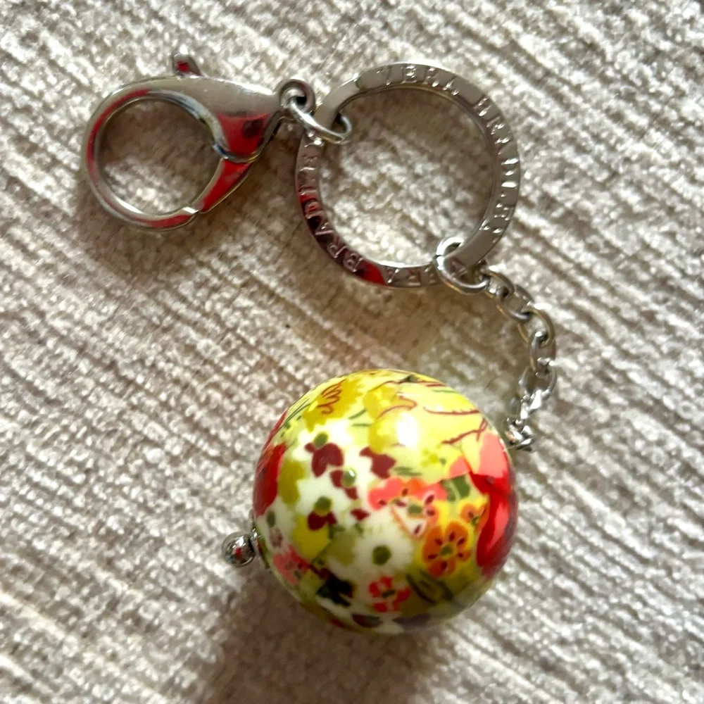 Vera Bradley Floral Ball Keychain Charm Green Red Key Ring Clip Marble Flowers